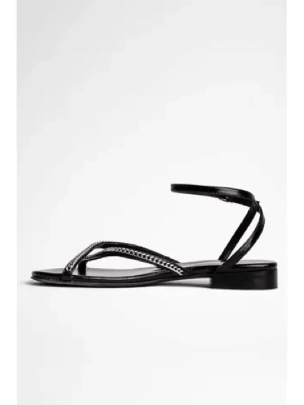 Zadig & Voltaire Black Leather Strappy Sandals with Silver Chain Trim sz EU38 - Picture 7 of 16
